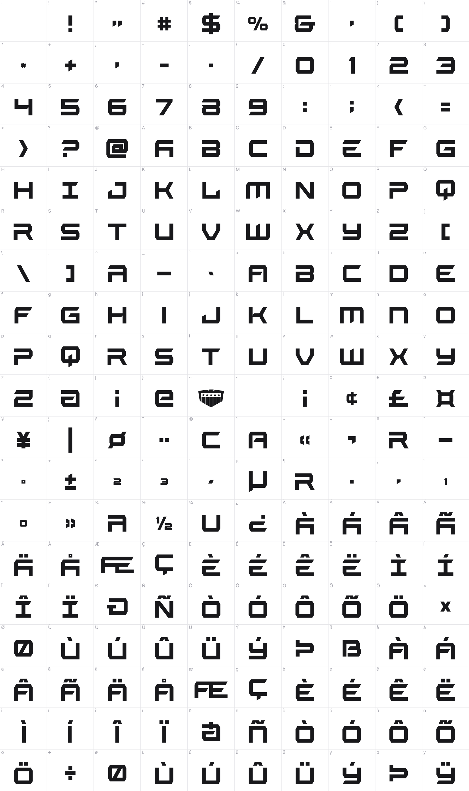 Jurist Dire glyph table