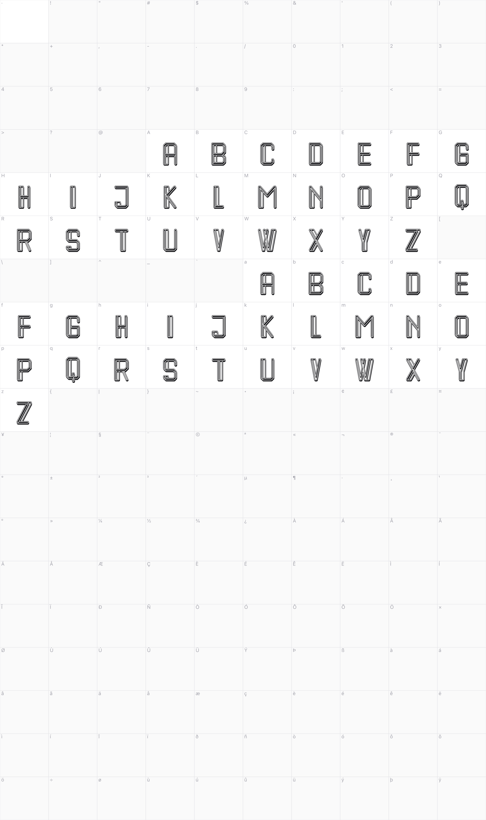 Operal glyph table