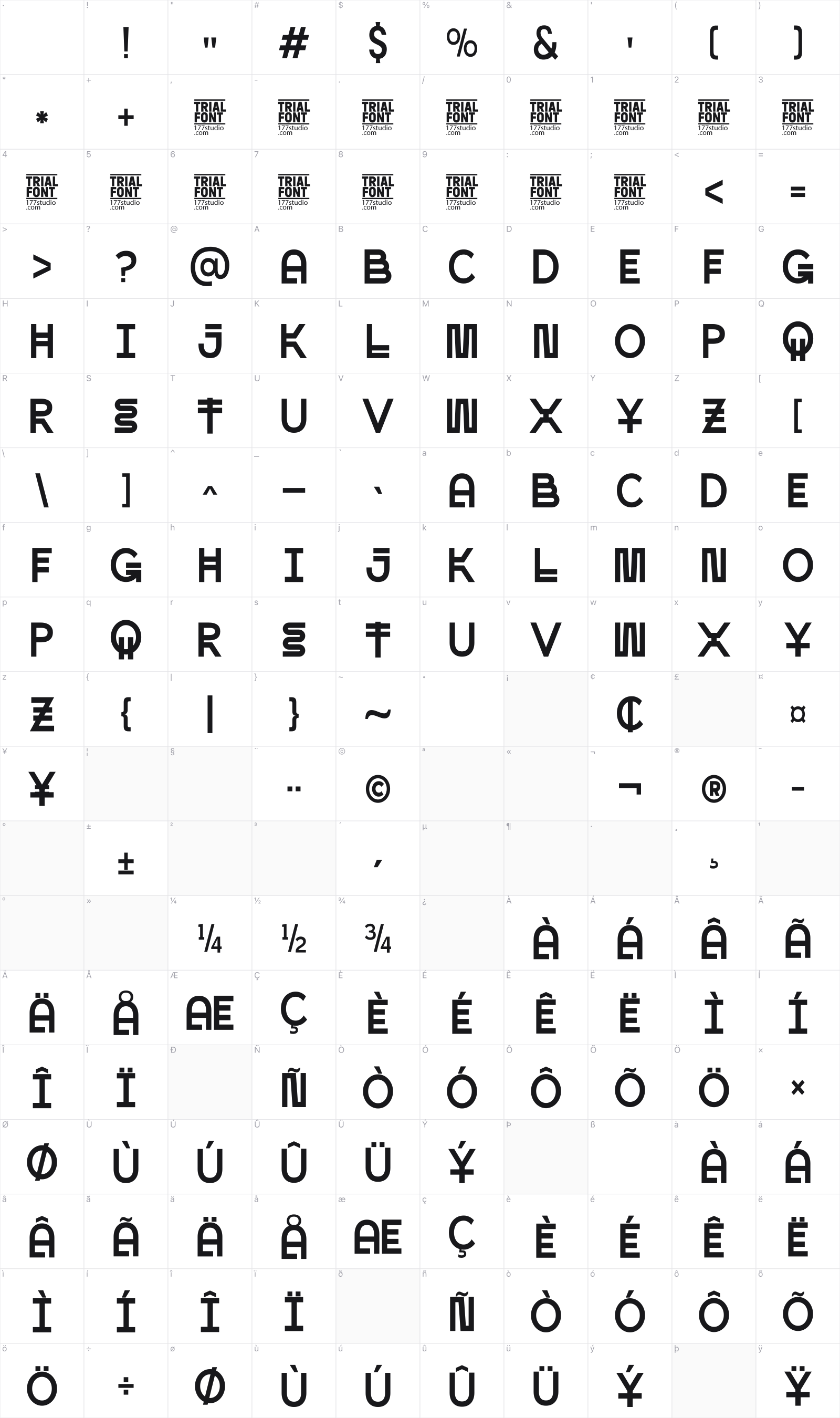 Essential Equations glyph table