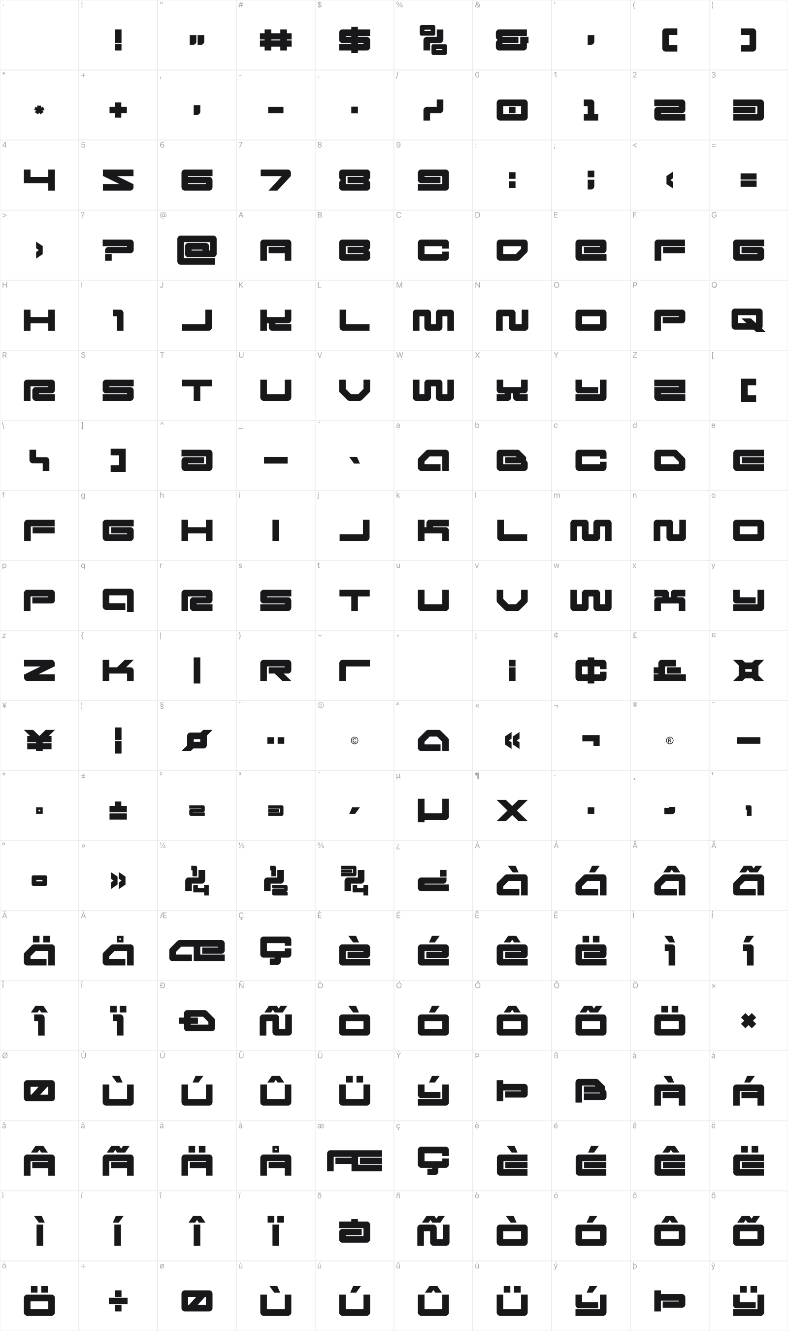 Ranger Force glyph table