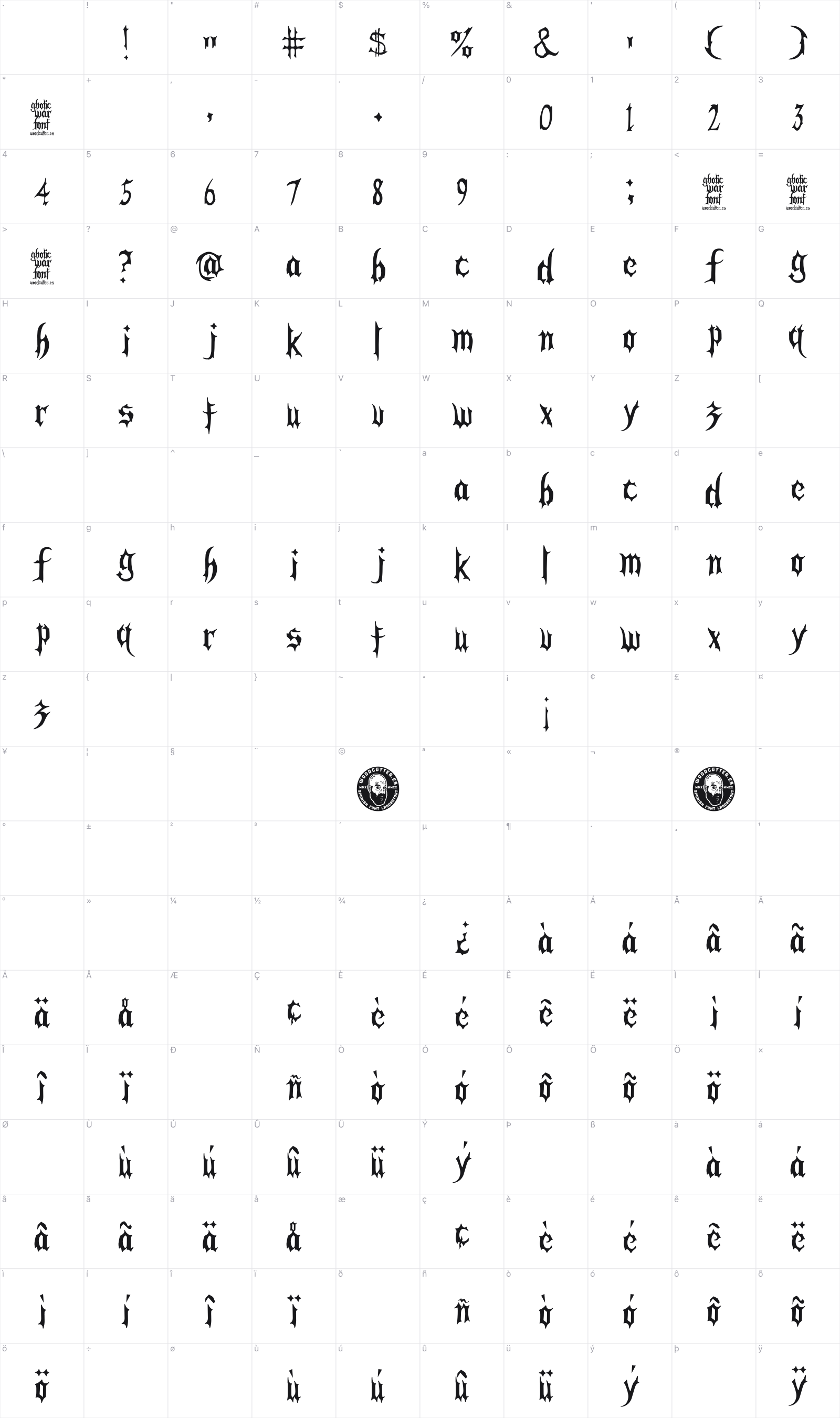 Gothic War glyph table
