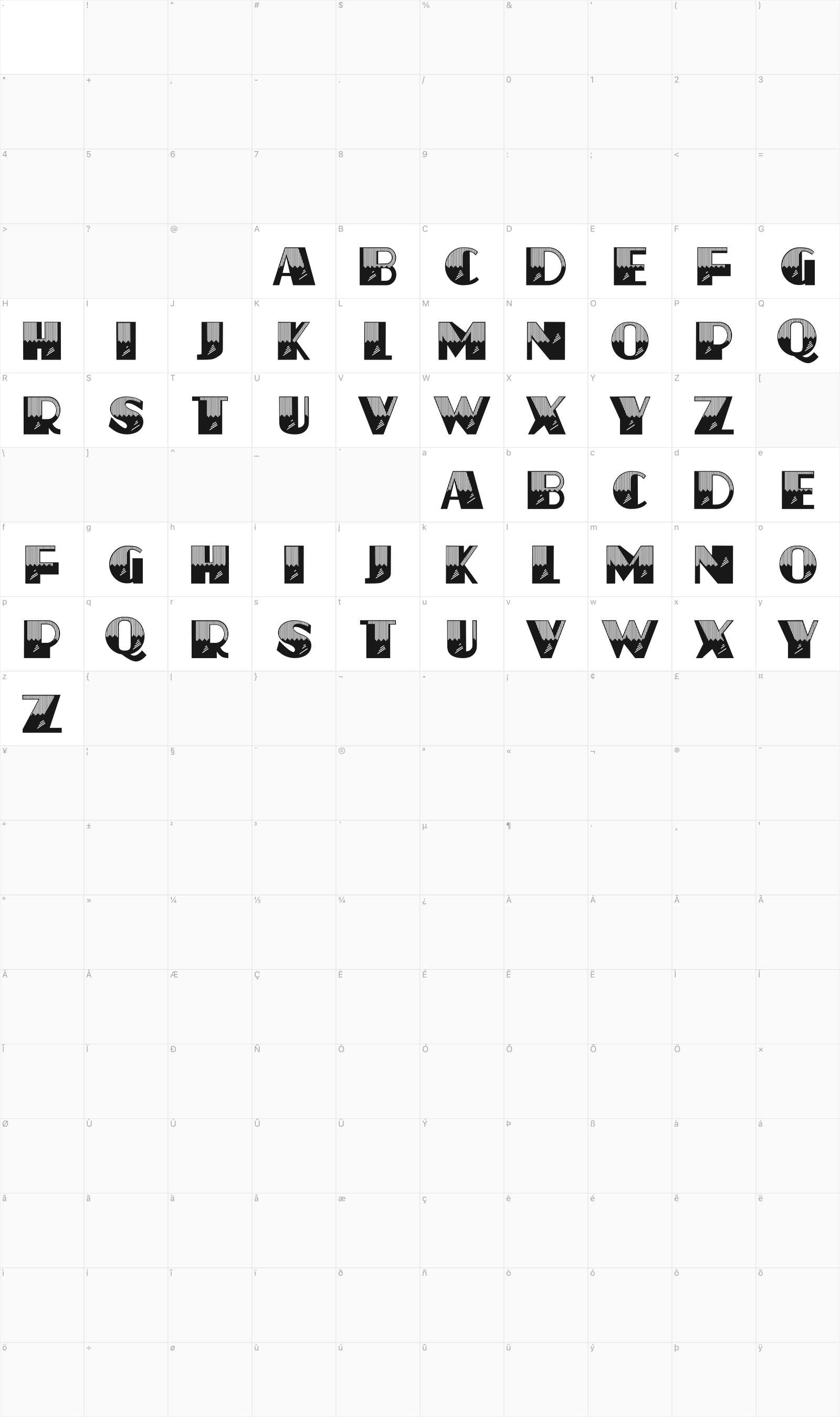Jezda glyph table