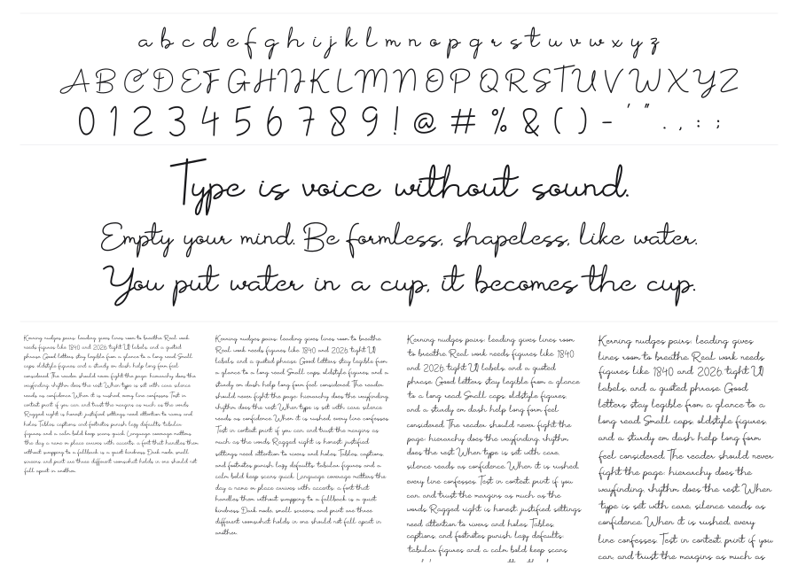Sentay specimen sheet