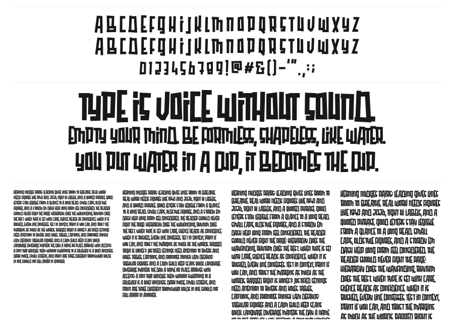 Qubiko specimen sheet