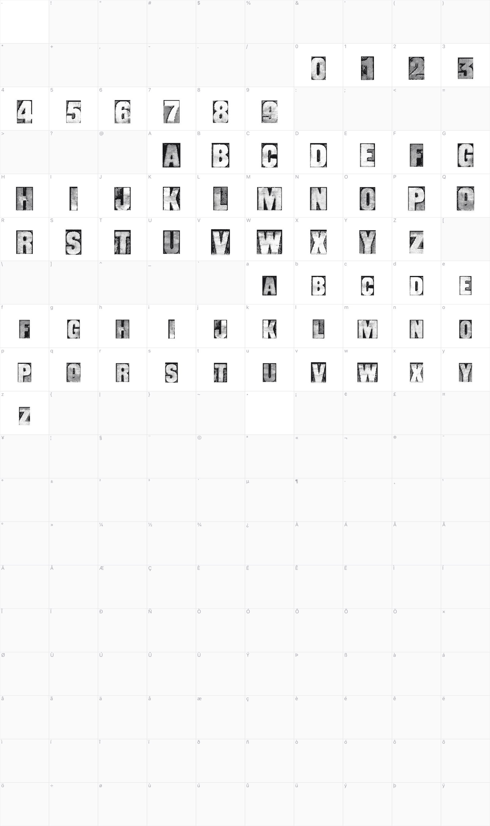 Escape Great glyph table
