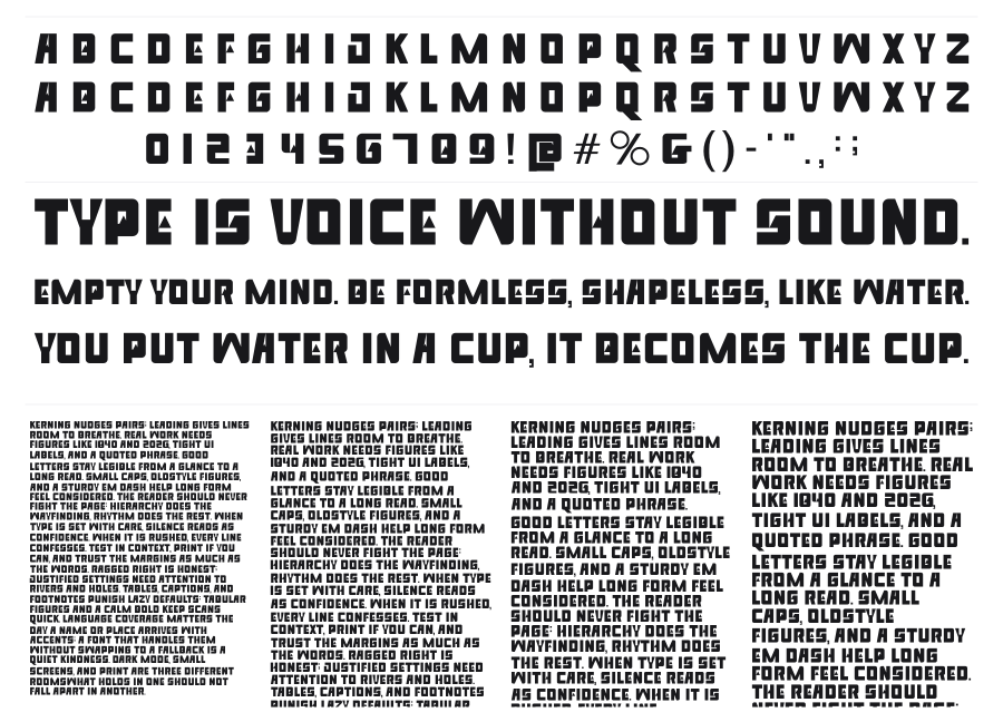 Venfro specimen sheet