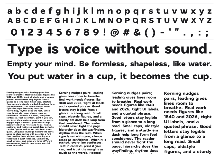 Quixotic Sans specimen sheet