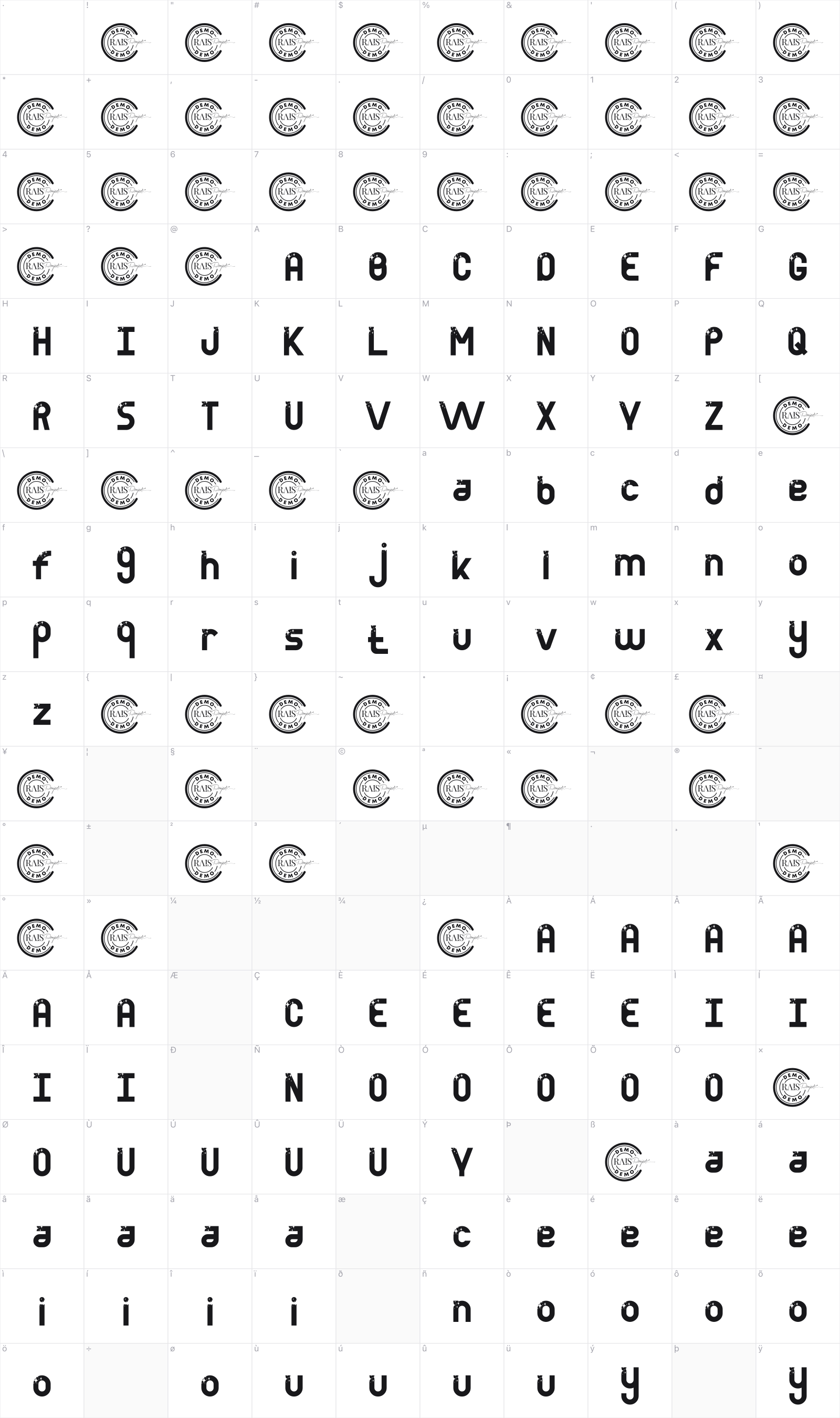 Power Clean glyph table