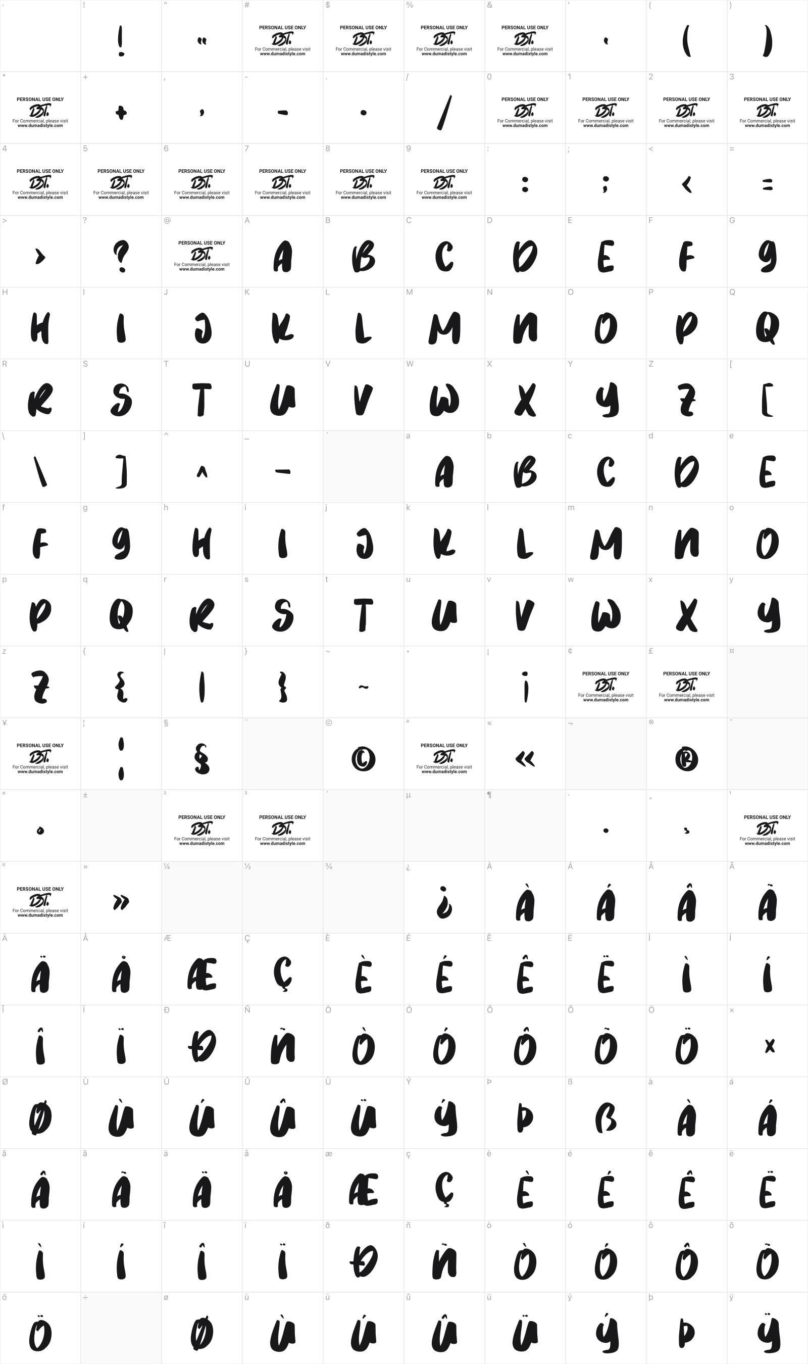 Riomaru glyph table