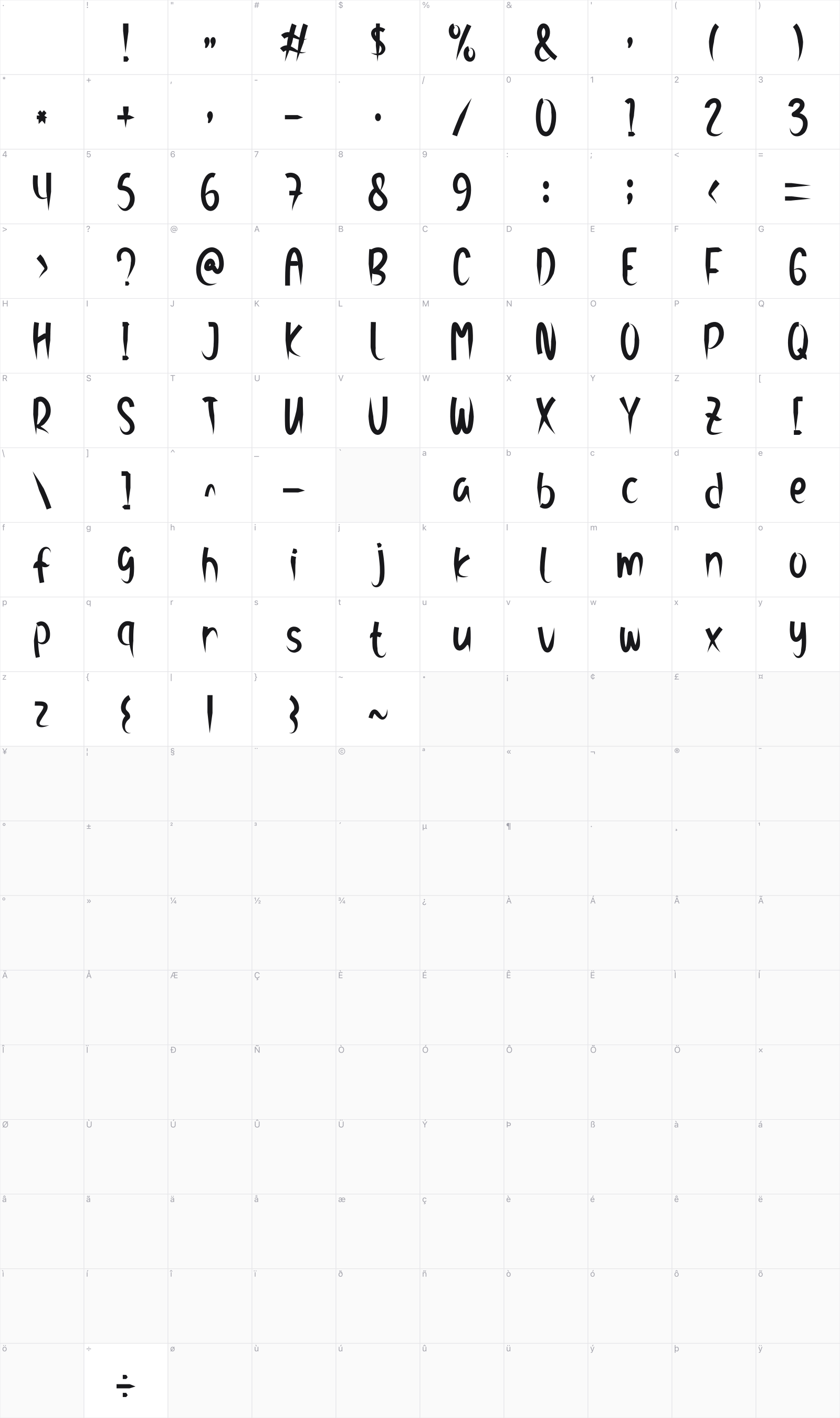 Street Lights glyph table
