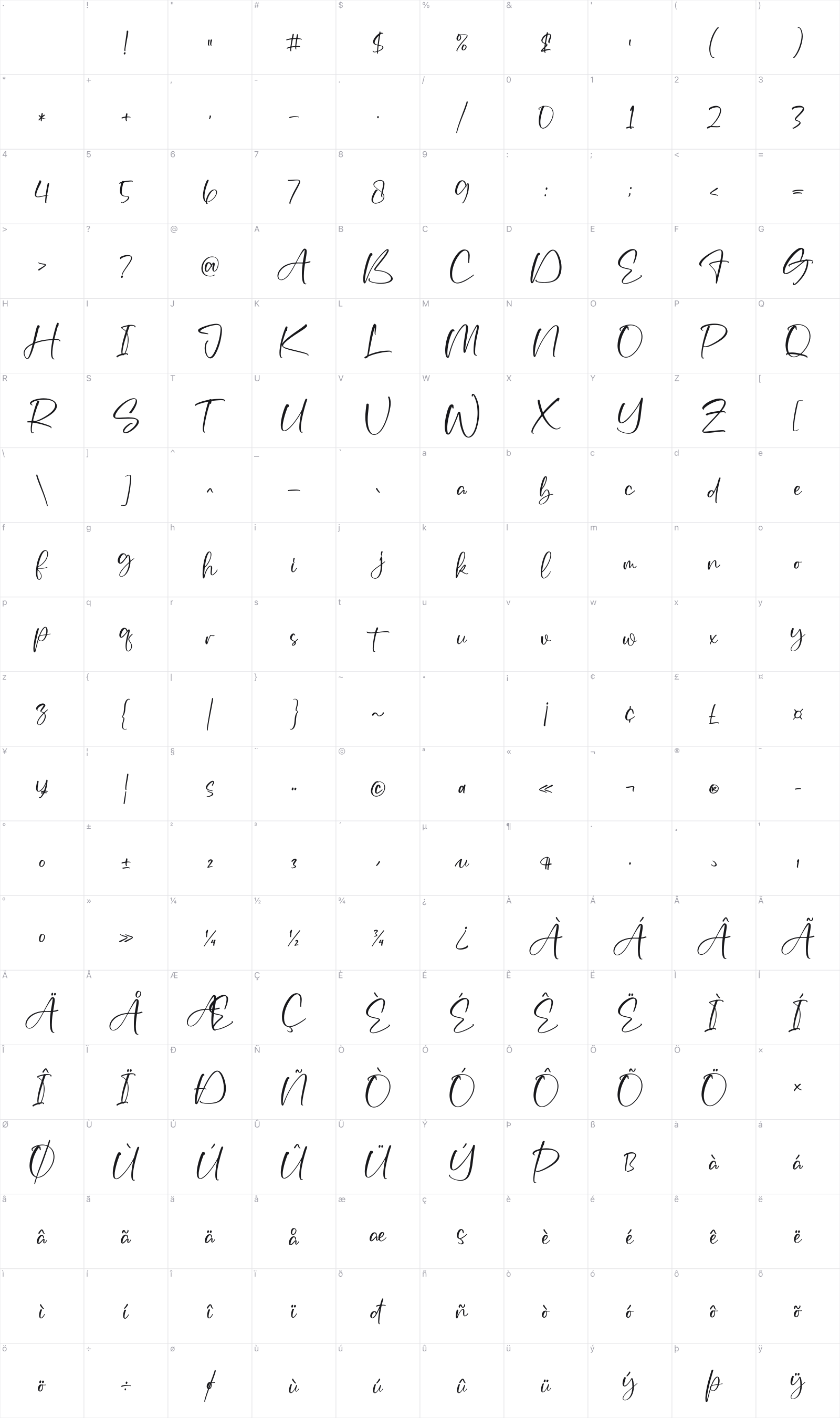 Jack Masson glyph table