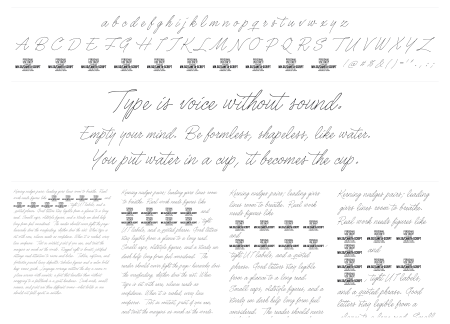 Caneta Script specimen sheet