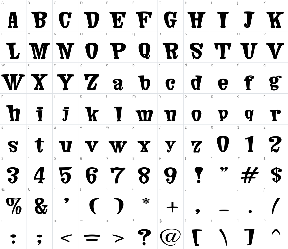 Character set for Comic Cover