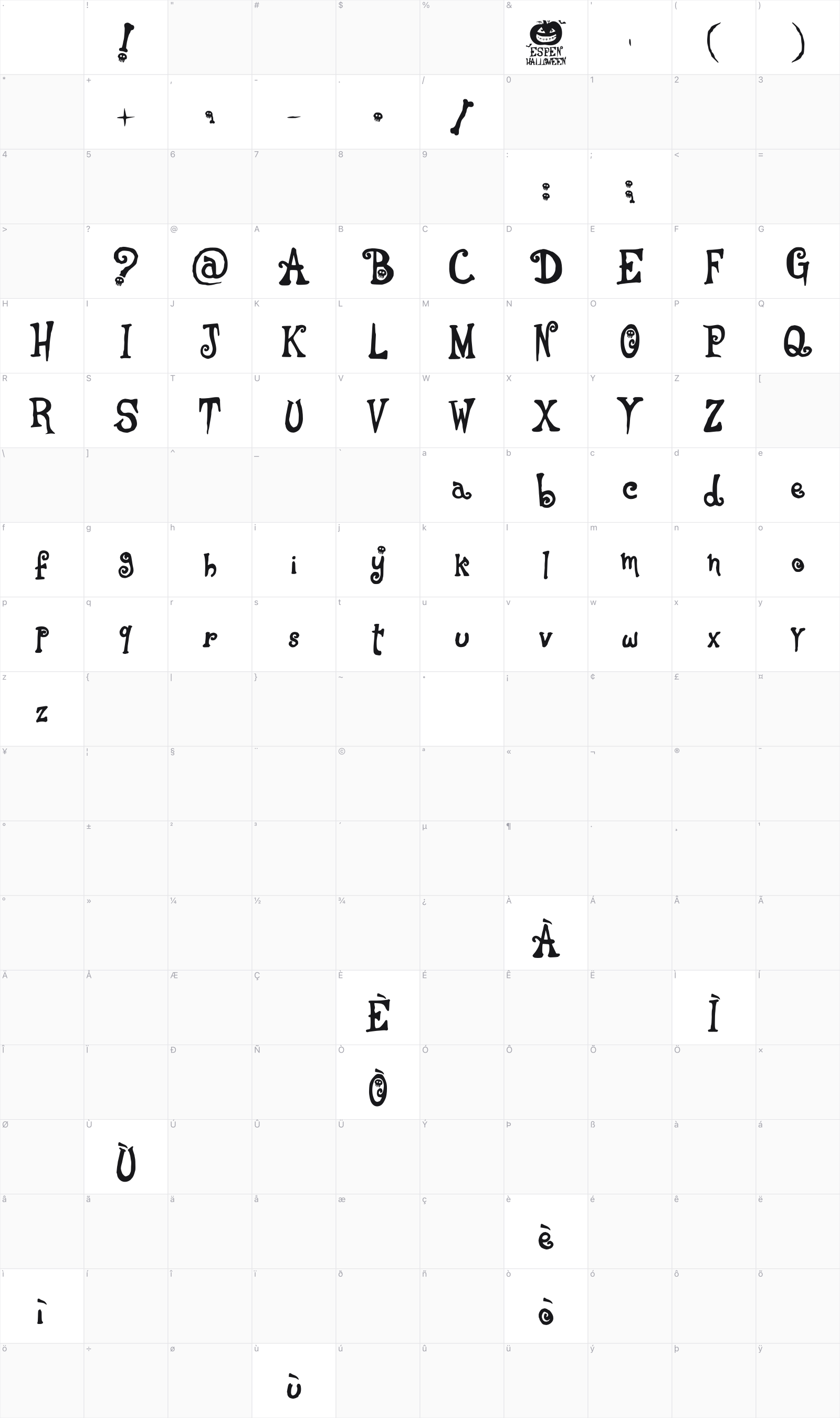Espen Halloween glyph table