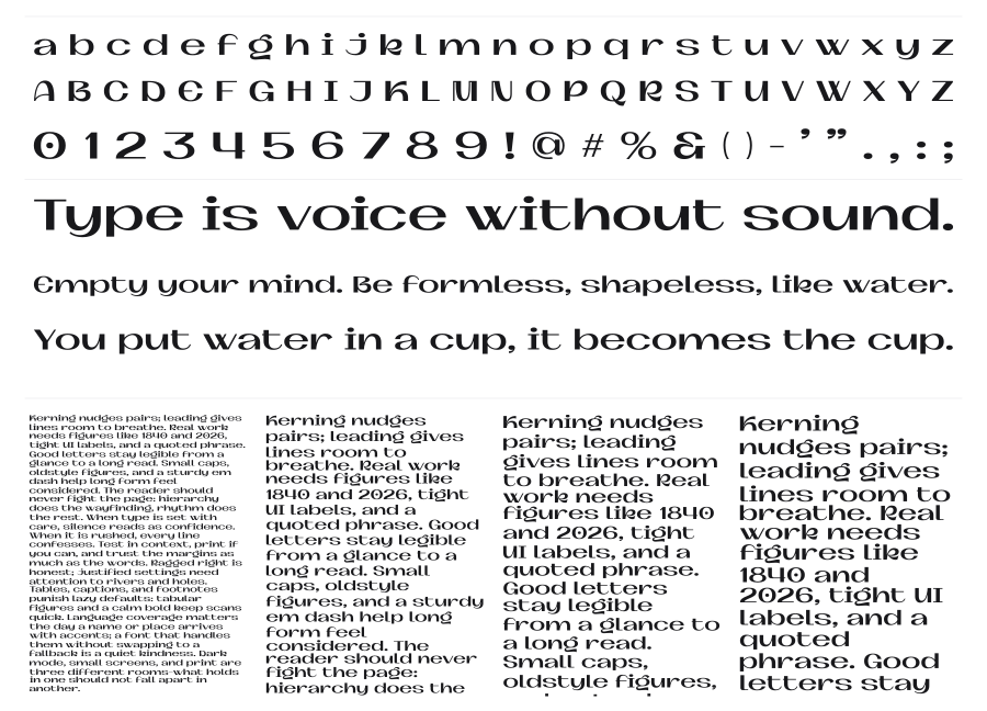 Kylie Boga specimen sheet