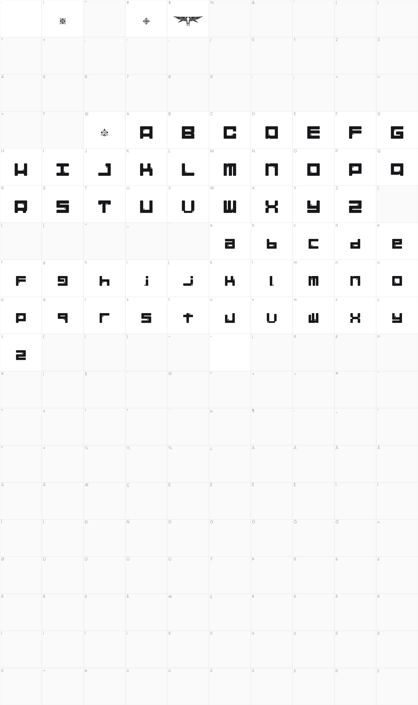 Cuez Ver5 glyph table