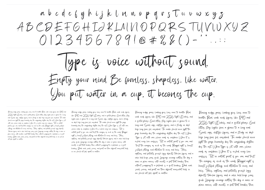 Rattfiny Script specimen sheet