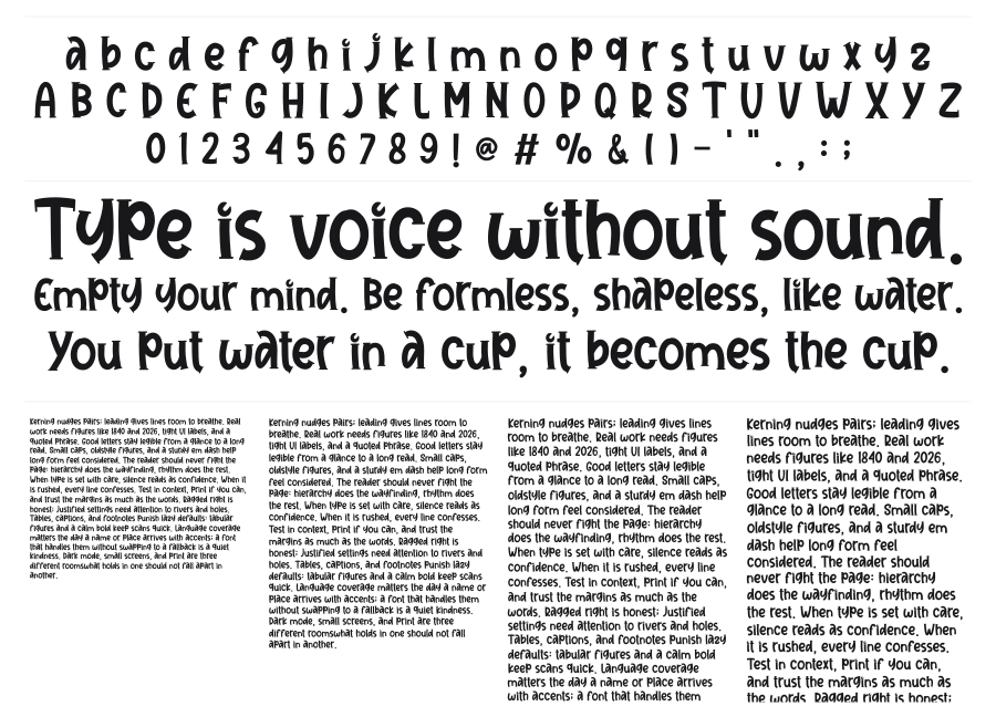 Sherina specimen sheet