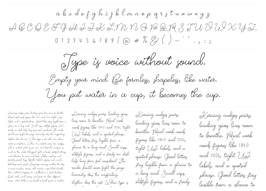 Growing Script specimen sheet