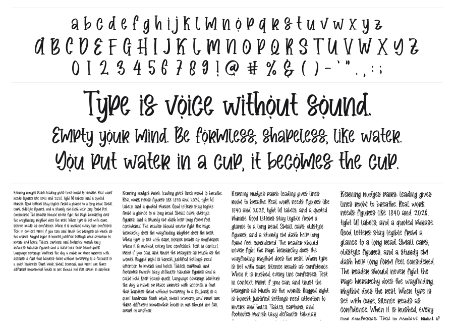 Minnimallisstic Font specimen sheet