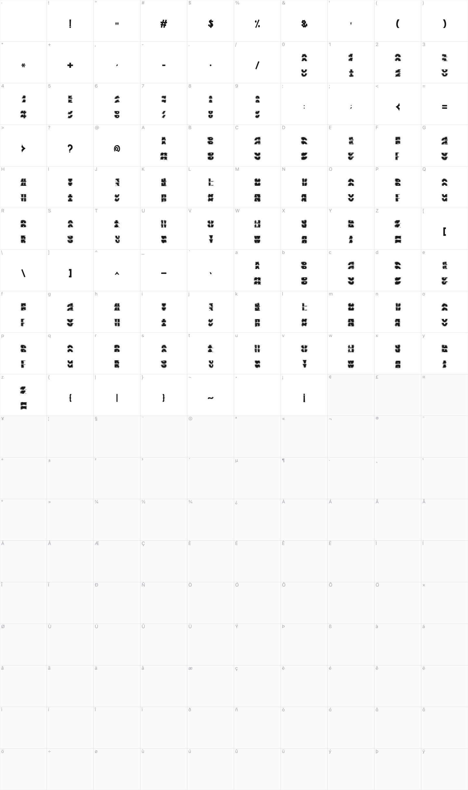 Plump Stacked glyph table