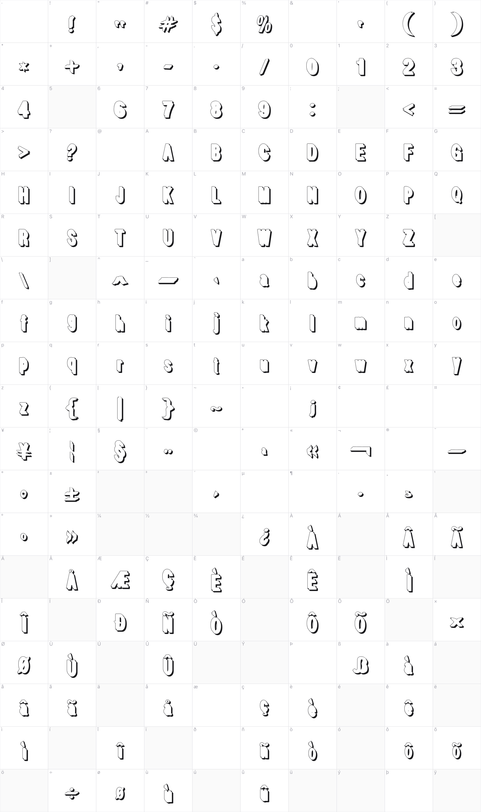 White Free glyph table