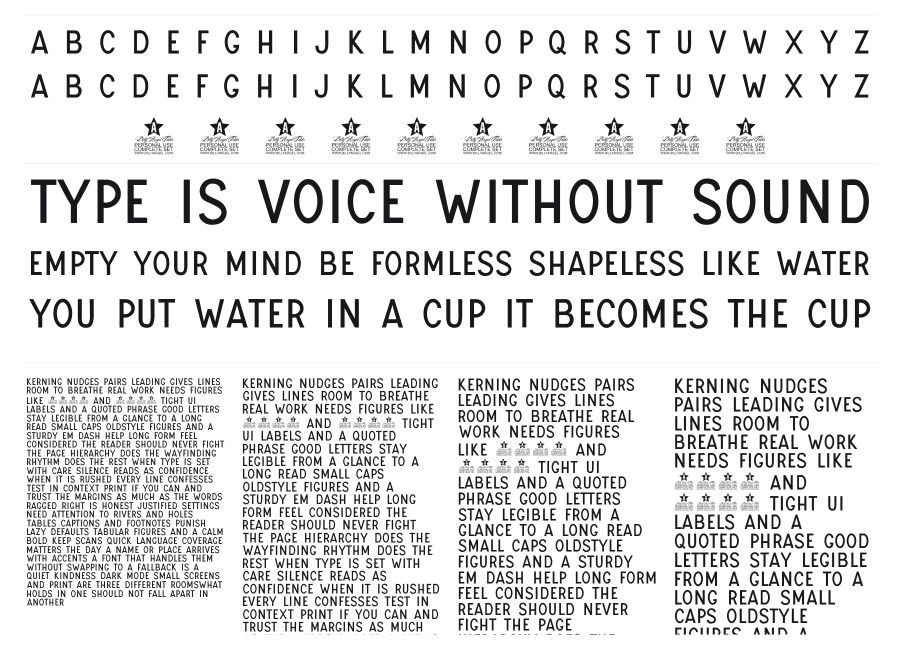 Universal Script specimen sheet