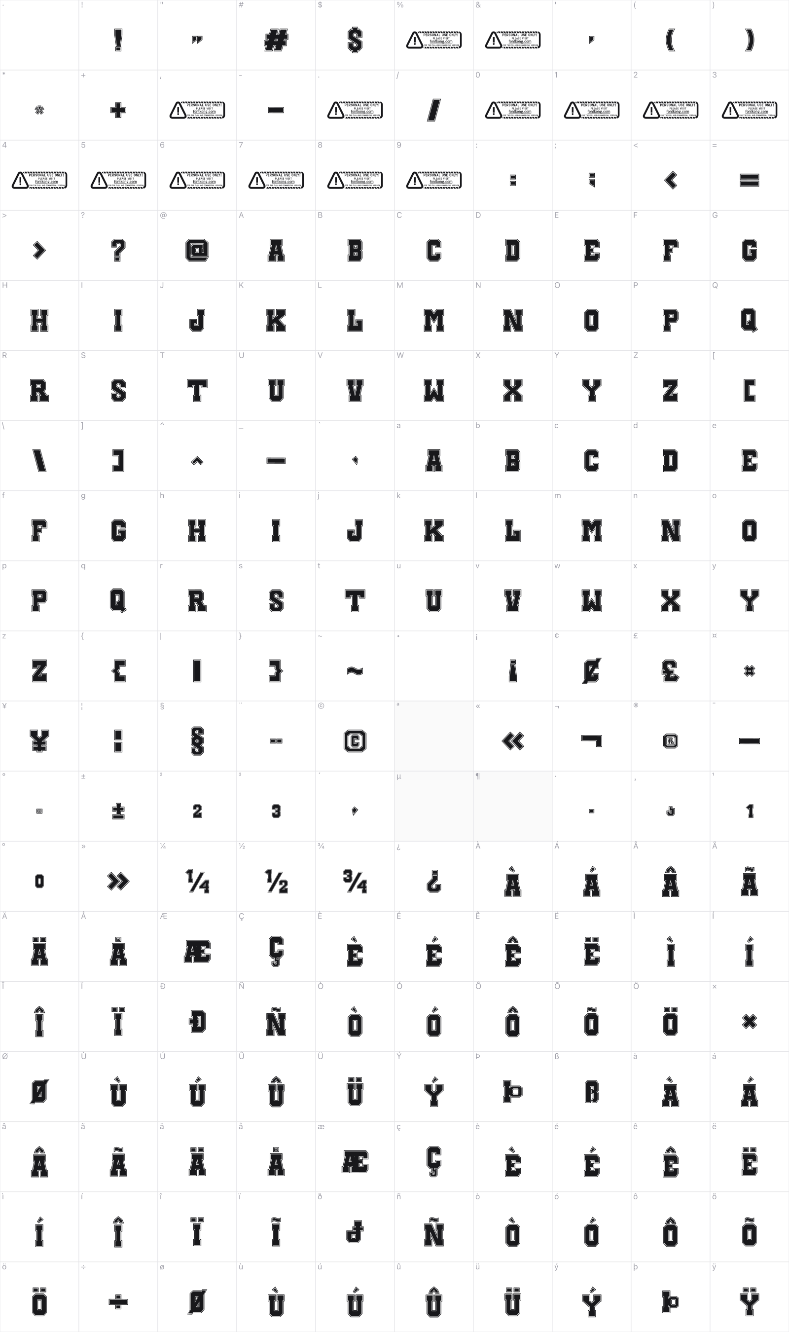 Sport Game glyph table