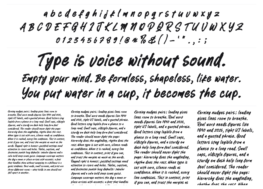 Silent Woods specimen sheet