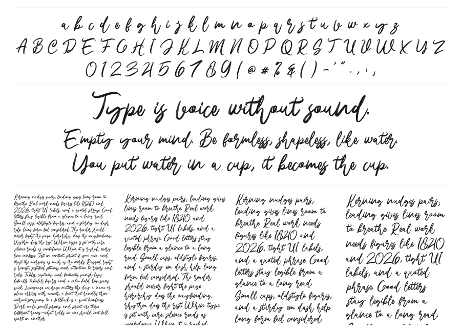 Namira specimen sheet