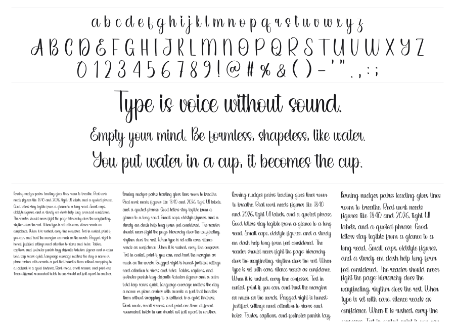 Blinds specimen sheet