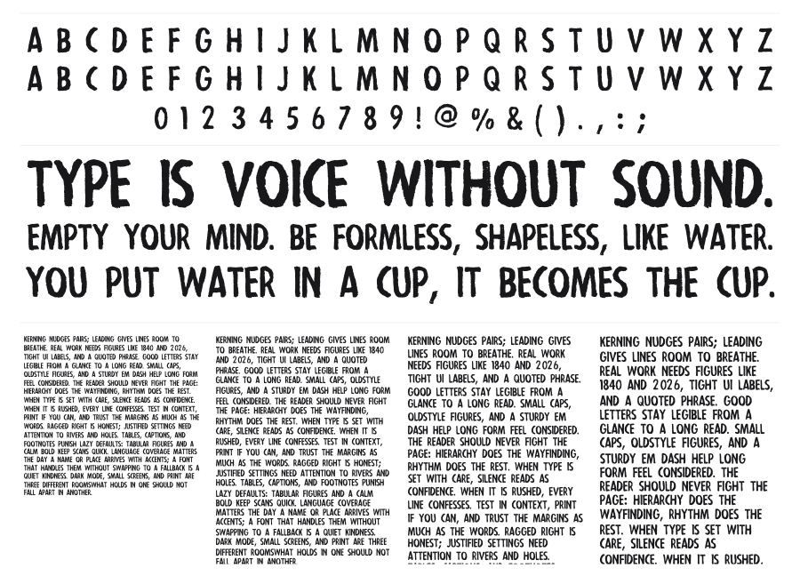 Strejka specimen sheet