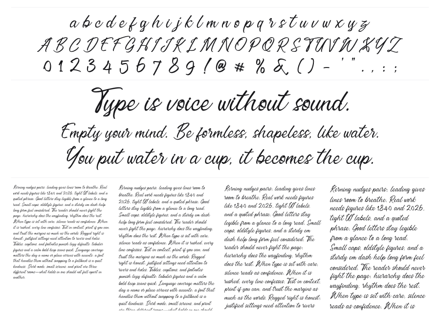 Erisblue Script specimen sheet
