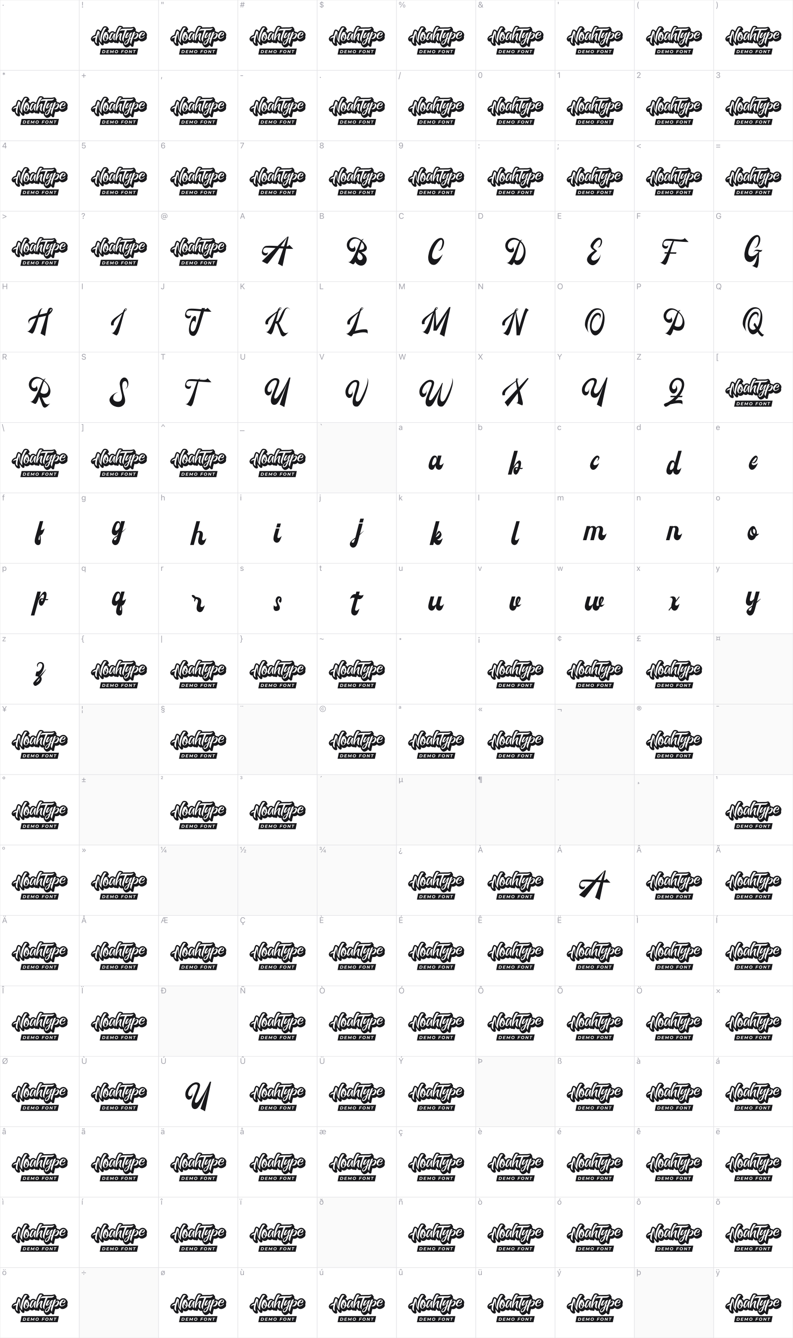 Carbondale glyph table