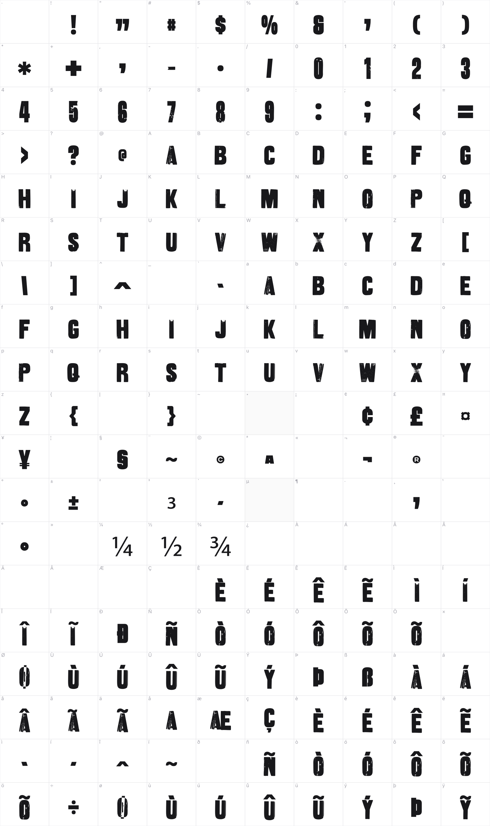 Heavy Dois glyph table