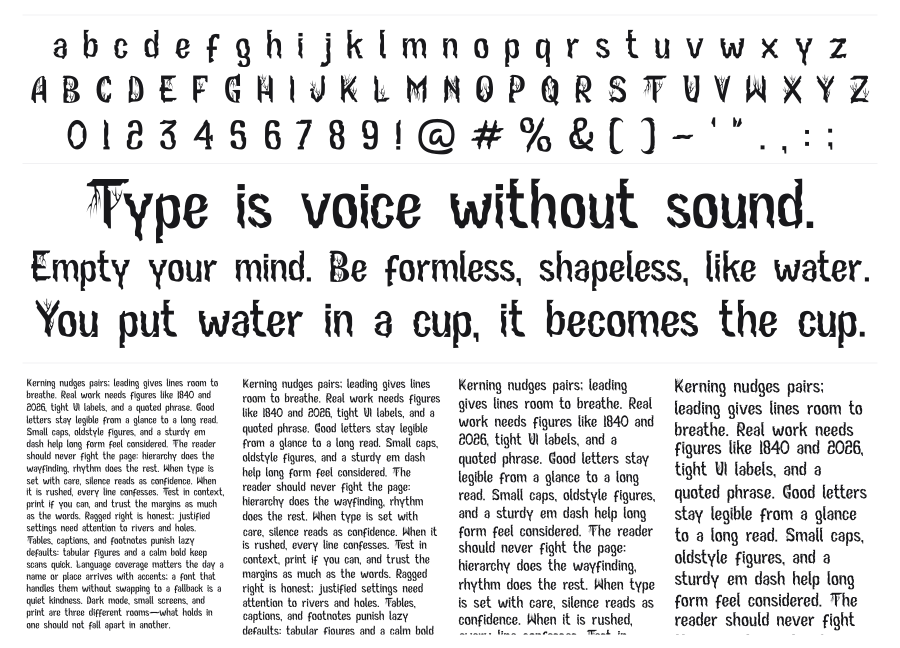 Fyrtez specimen sheet