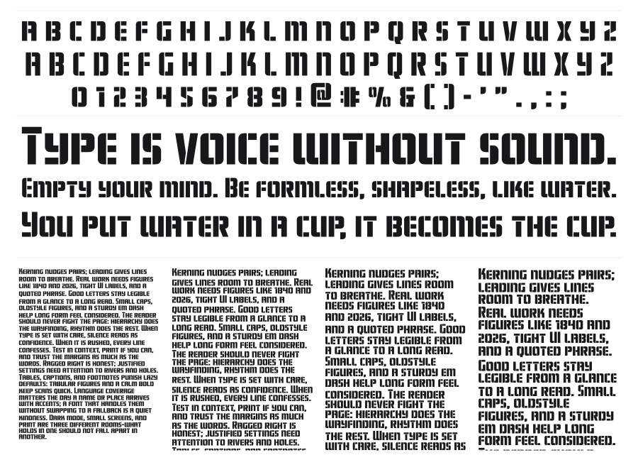 Fortune Soldier specimen sheet