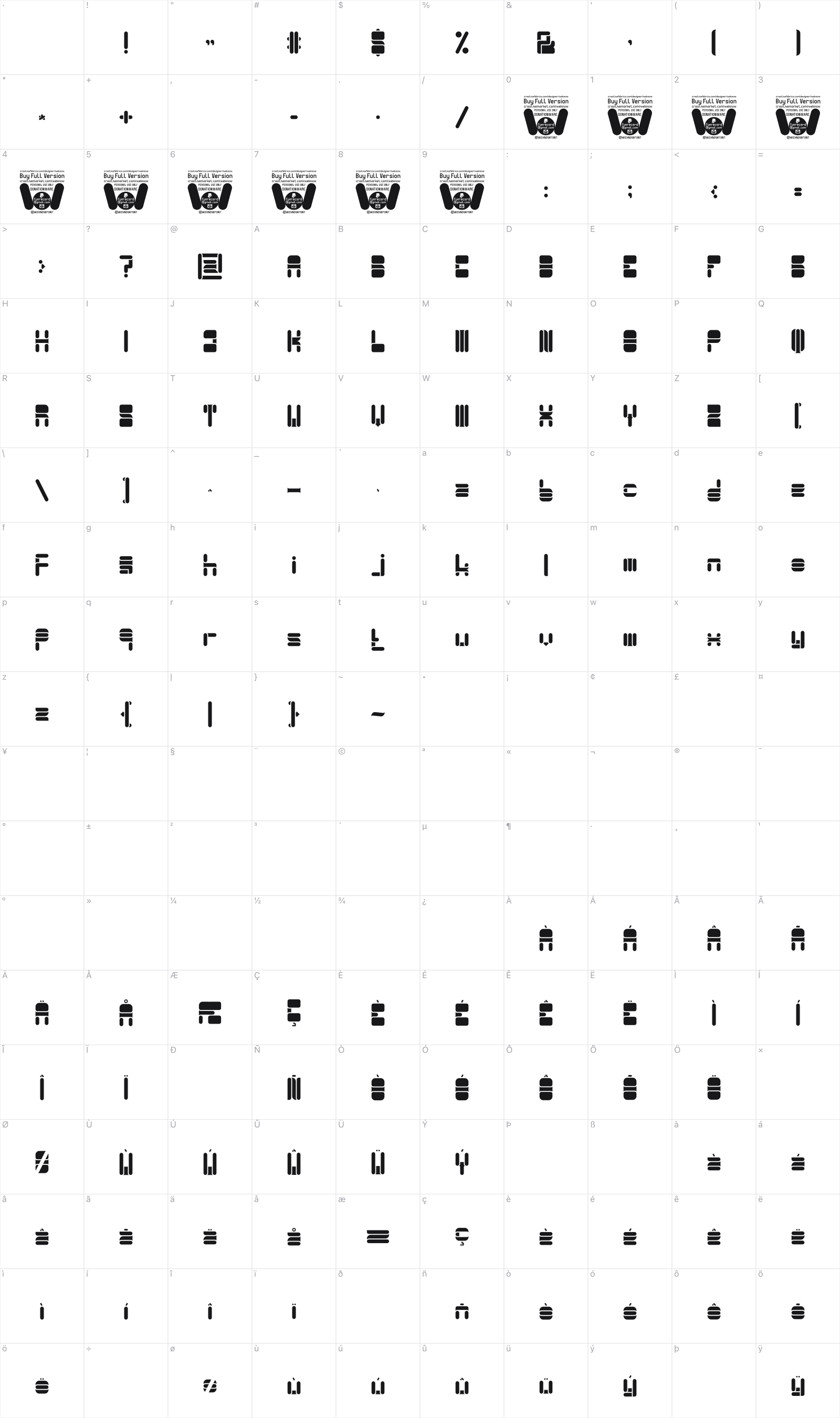 Football glyph table