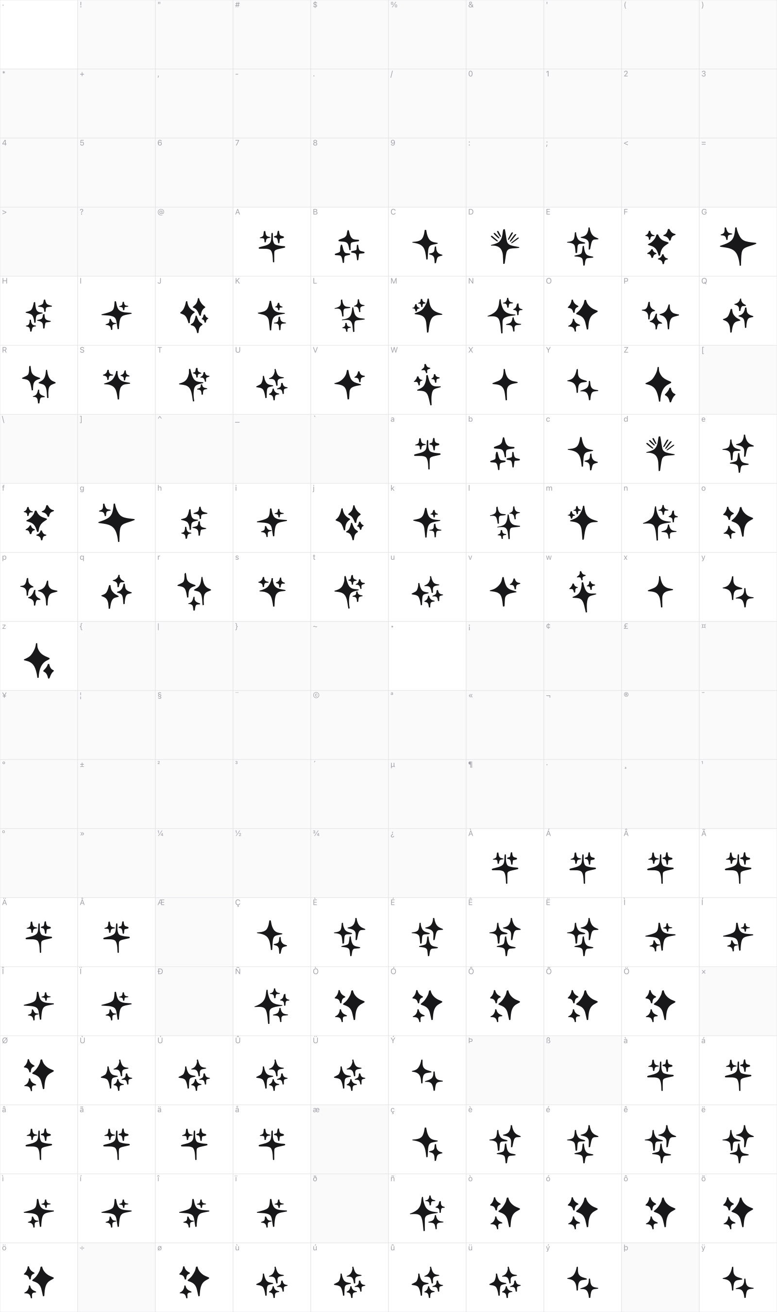 Hadaspa glyph table