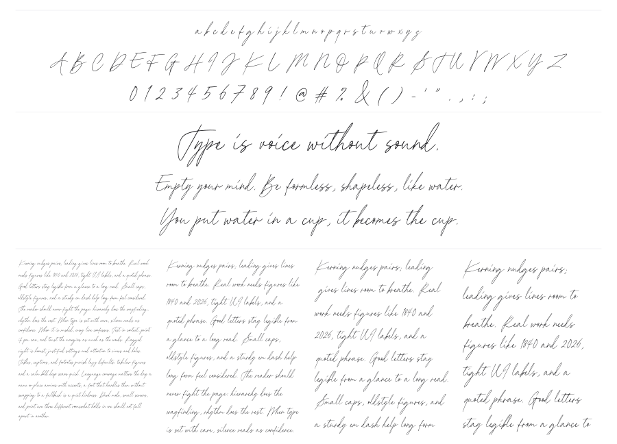 Andreas Signature specimen sheet