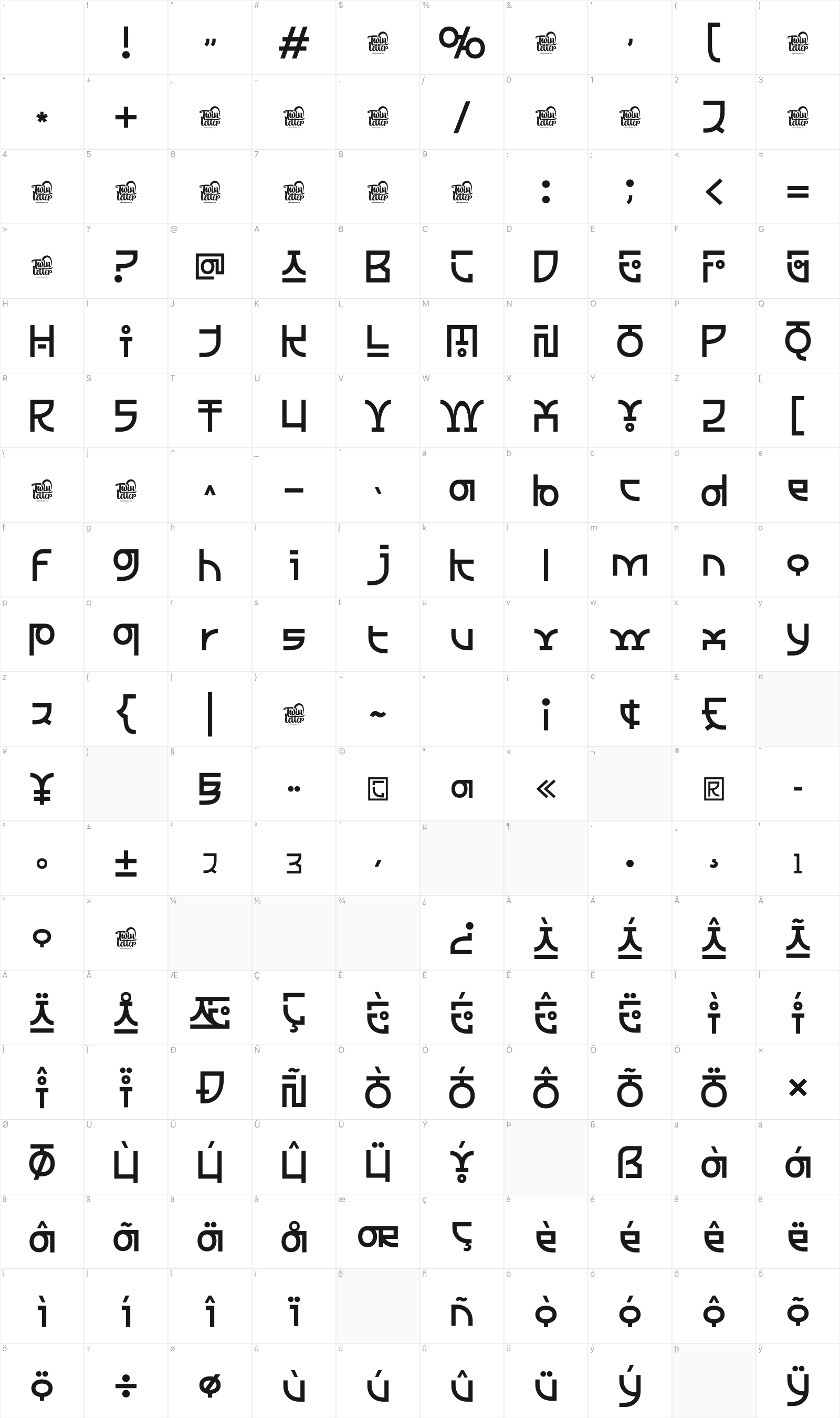 Lakoshen glyph table