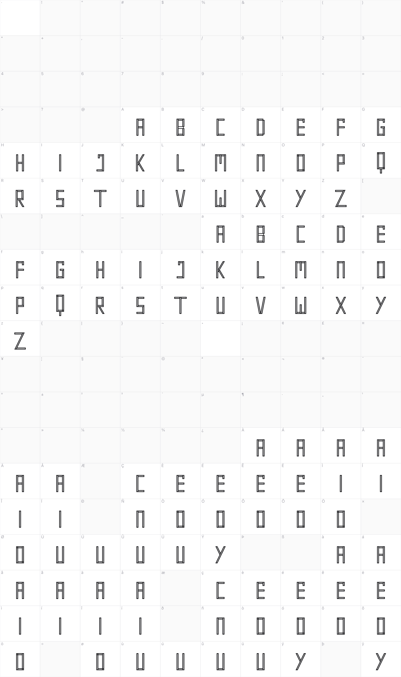 Two Lines glyph table