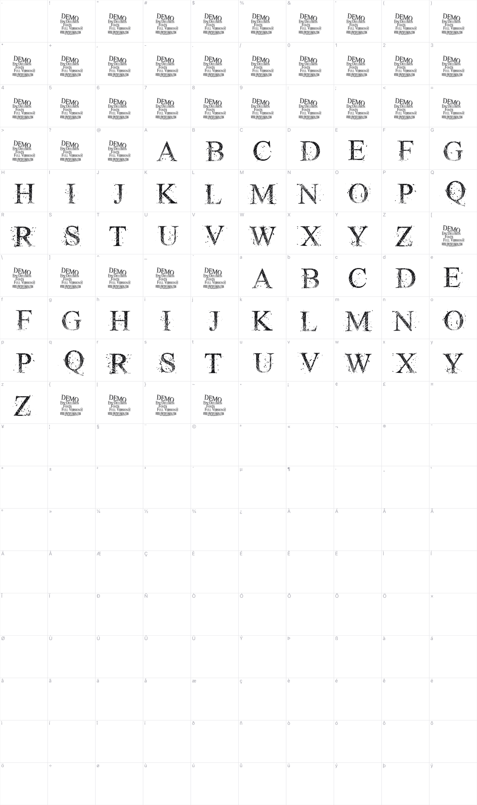 Riot Glass glyph table