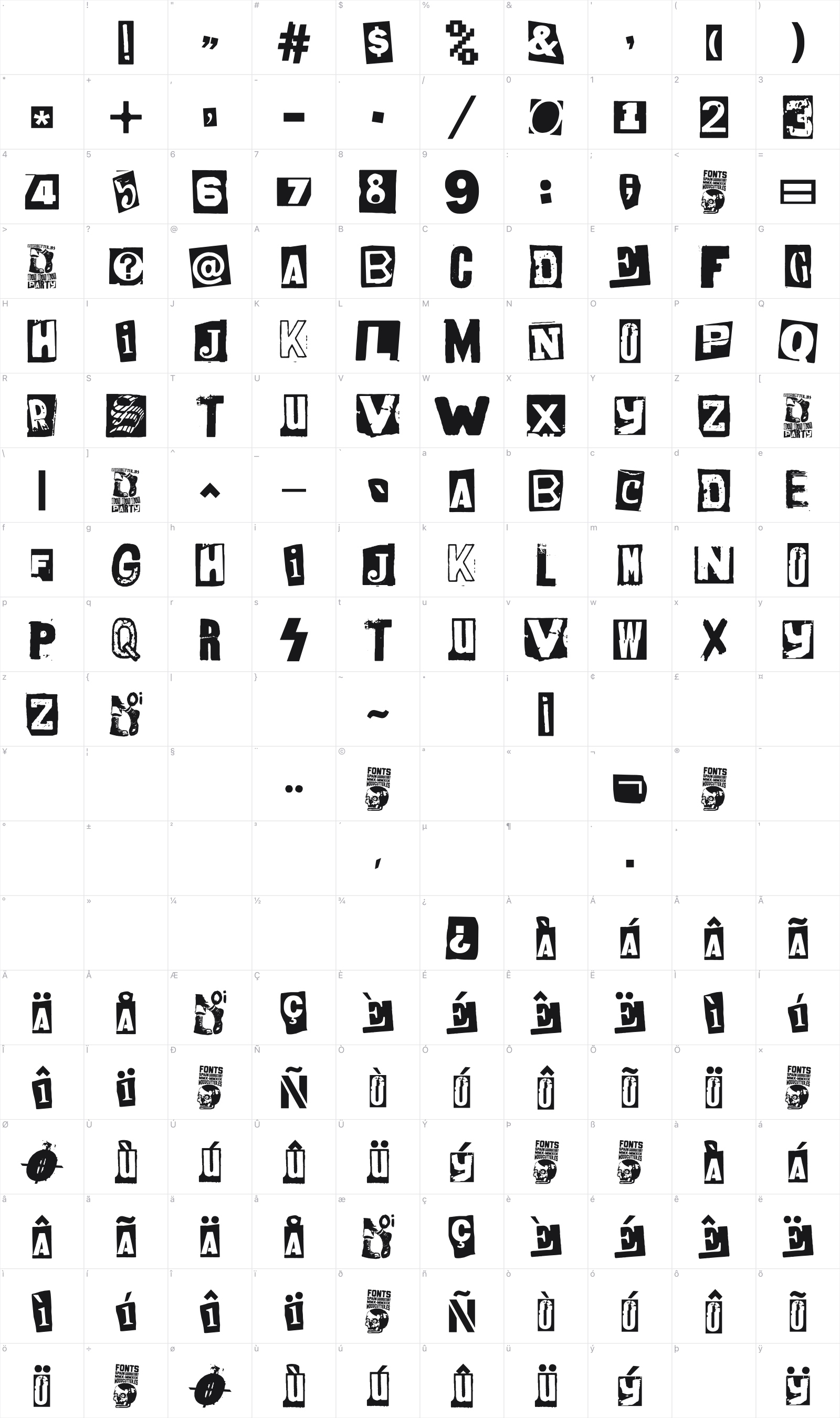 Oi!oi!oi! Party glyph table