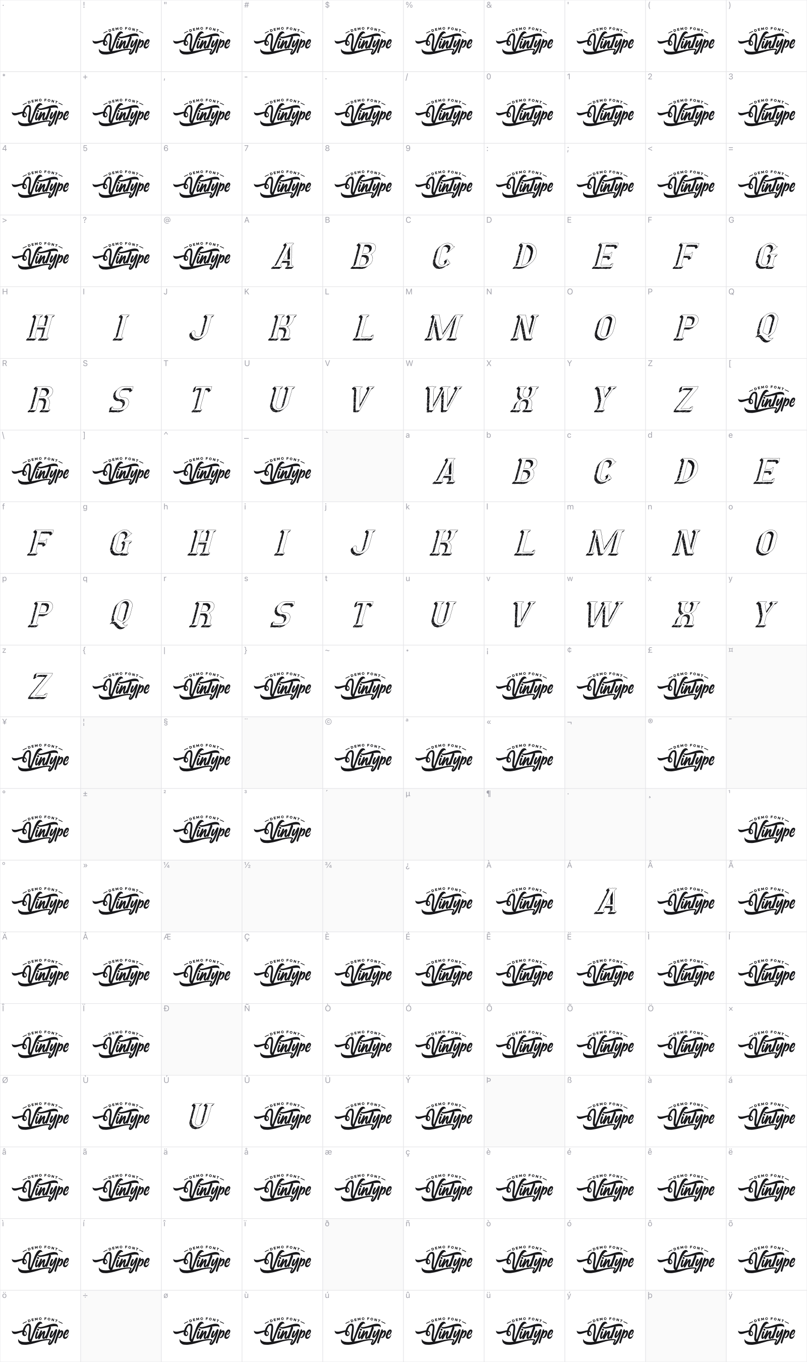 White Letters glyph table