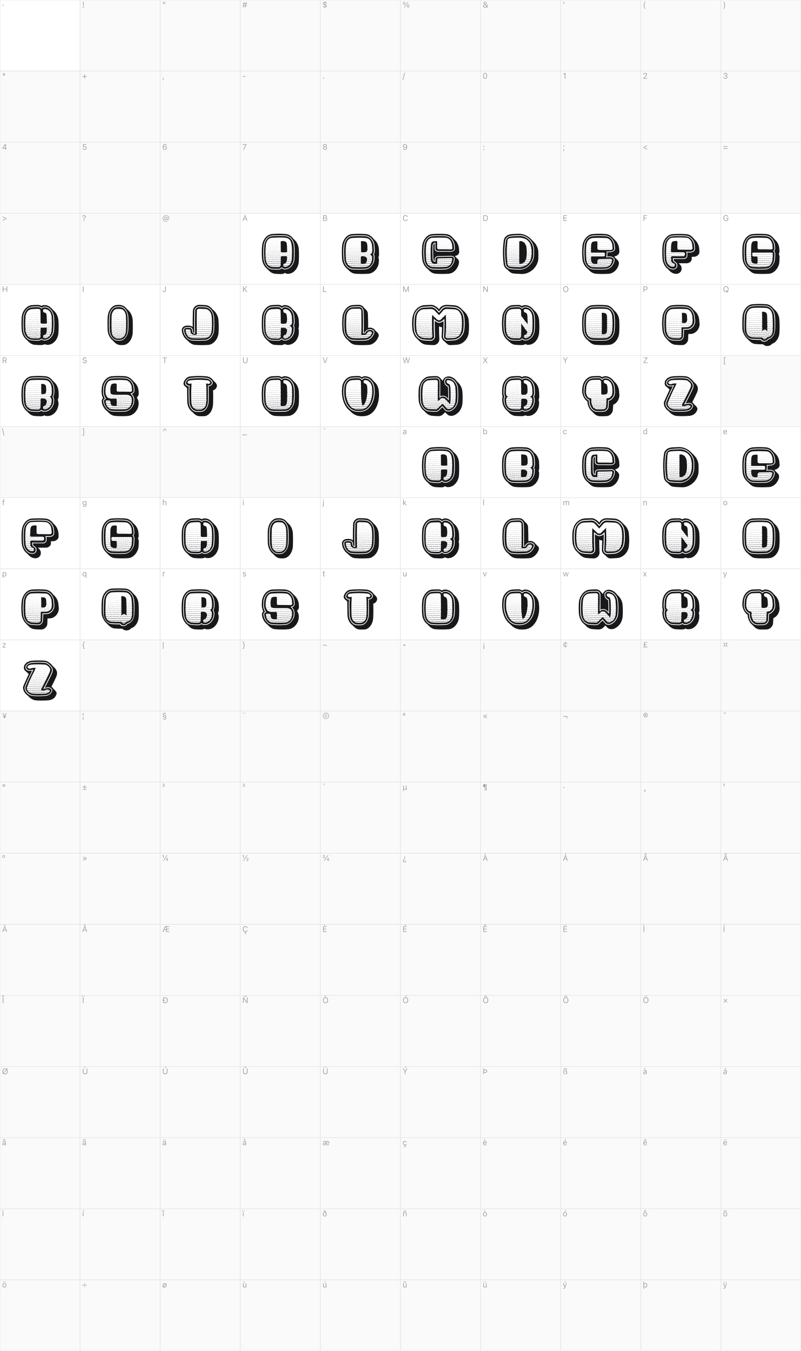 Sparrow glyph table