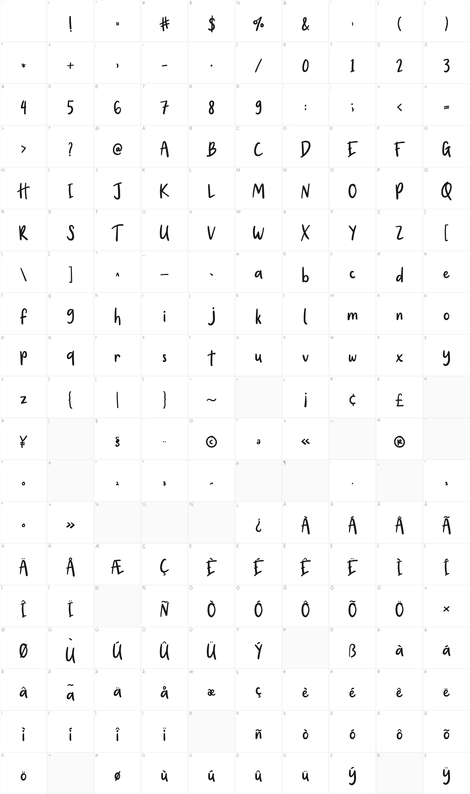 Hello Morning glyph table