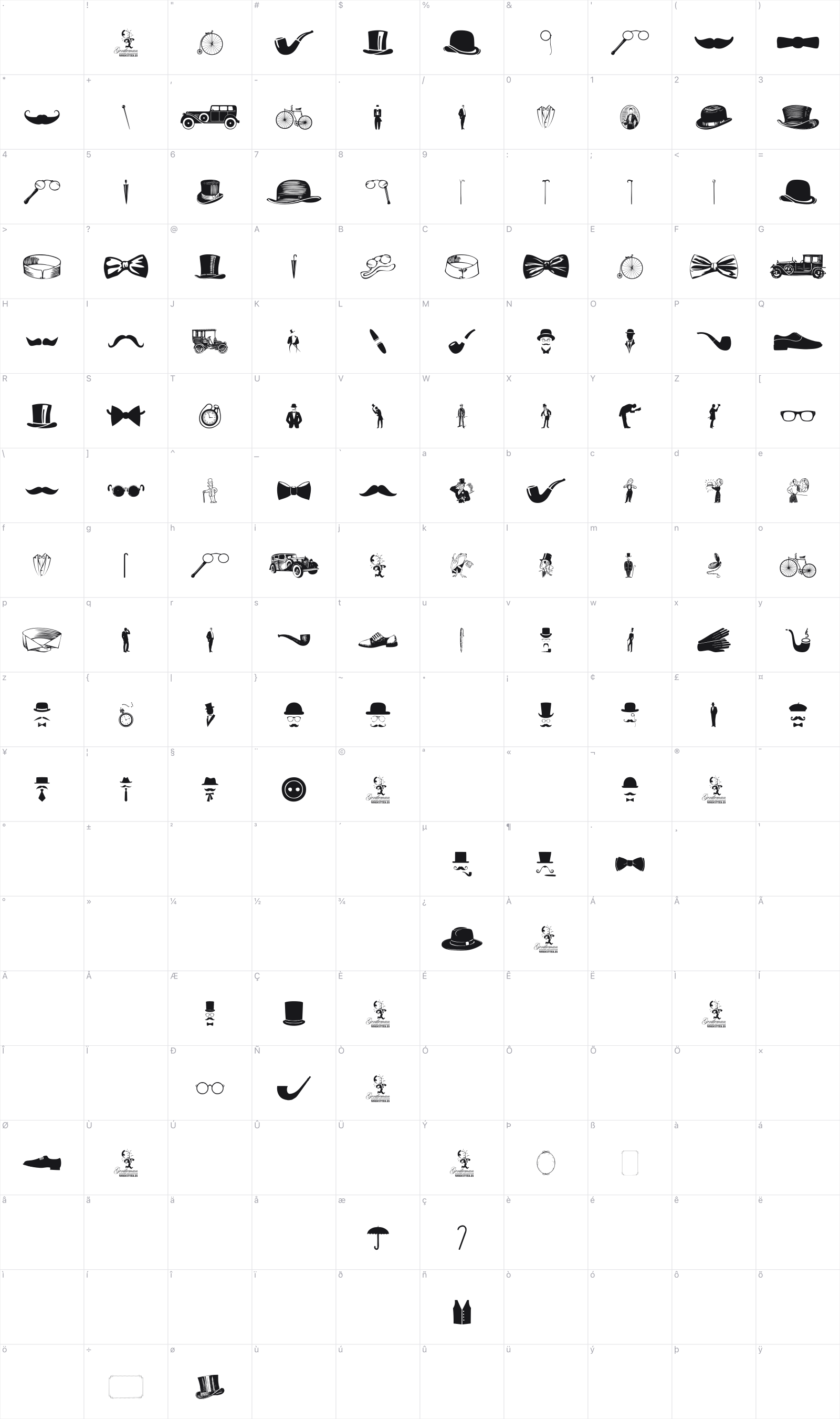 Gentleman Icons glyph table