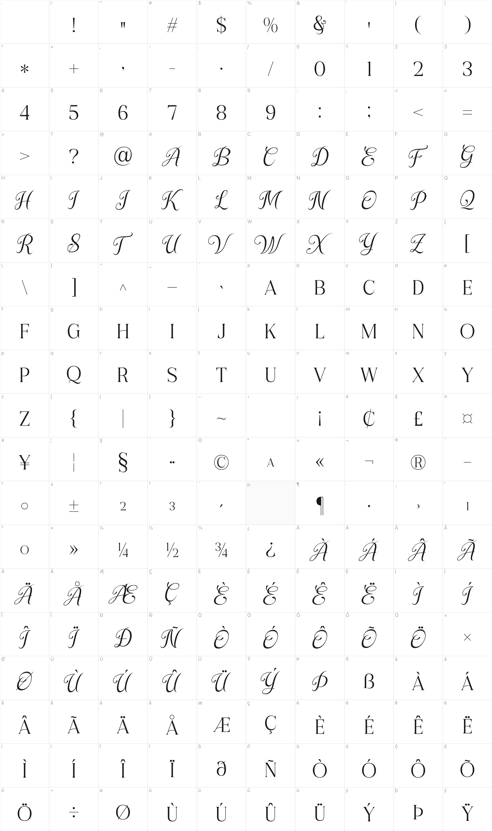 Lafemme Vibe glyph table