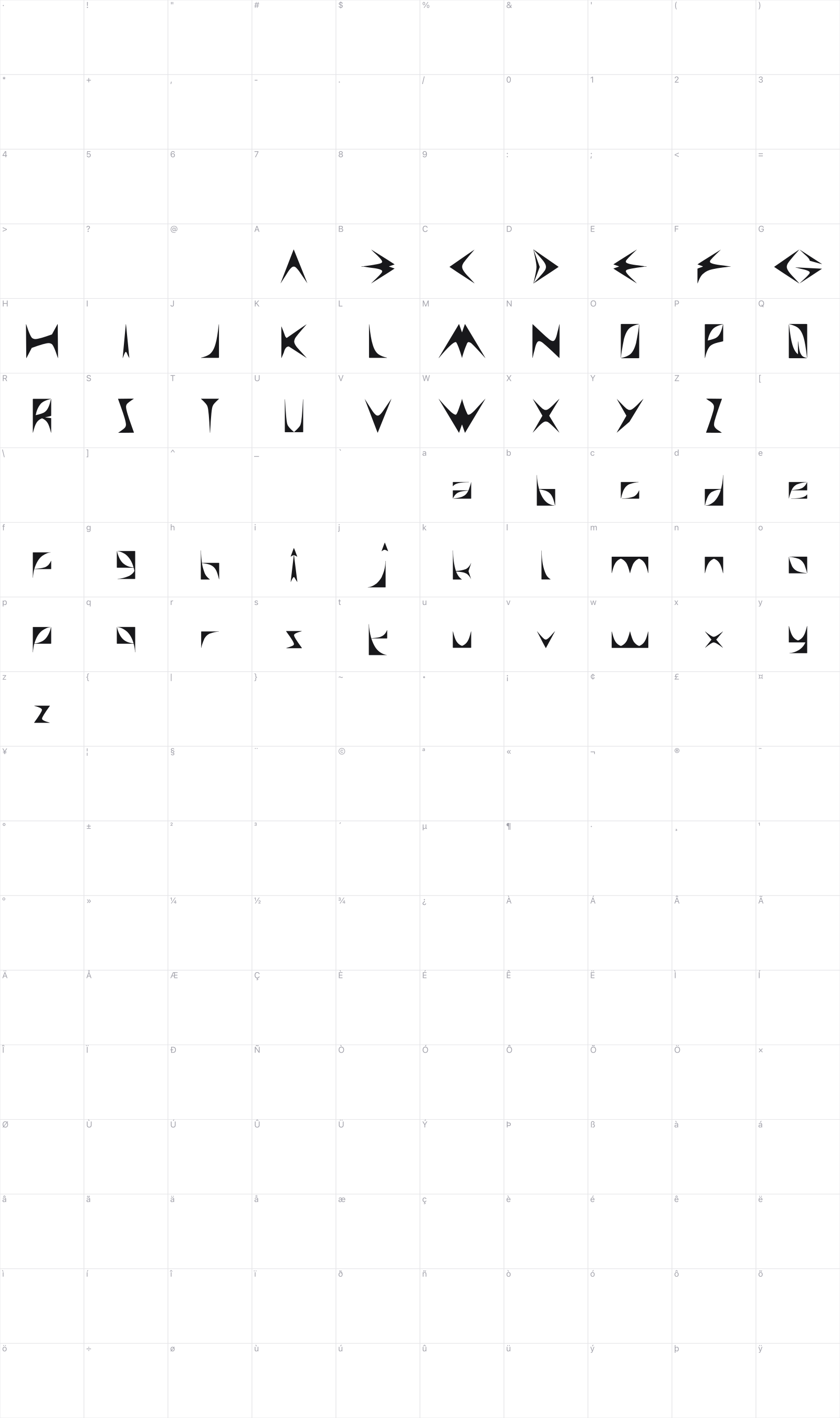 Swallow Sky Night glyph table